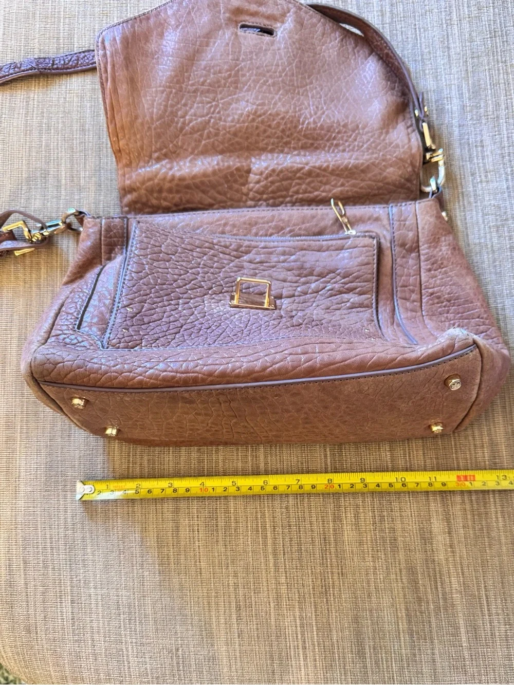 Tory Burch 797 Medium Brown Pebbled Leather Satchel Bag
